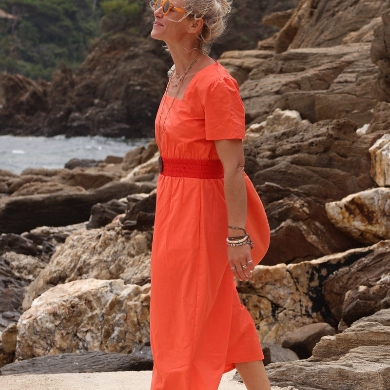 Robe Stella - popeline de coton orangée - Quintessence