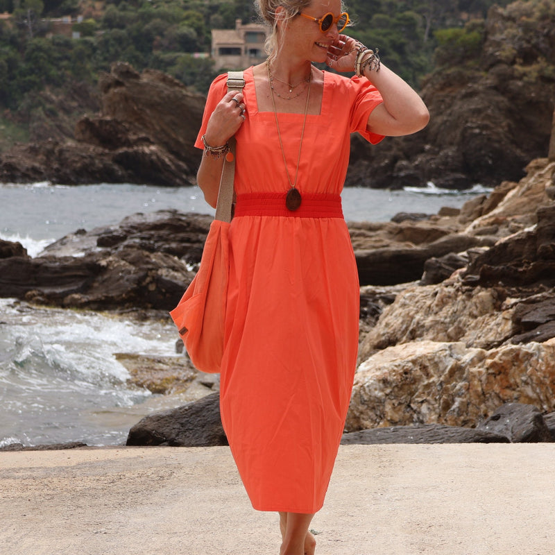 Robe Stella - popeline de coton orangée - Quintessence