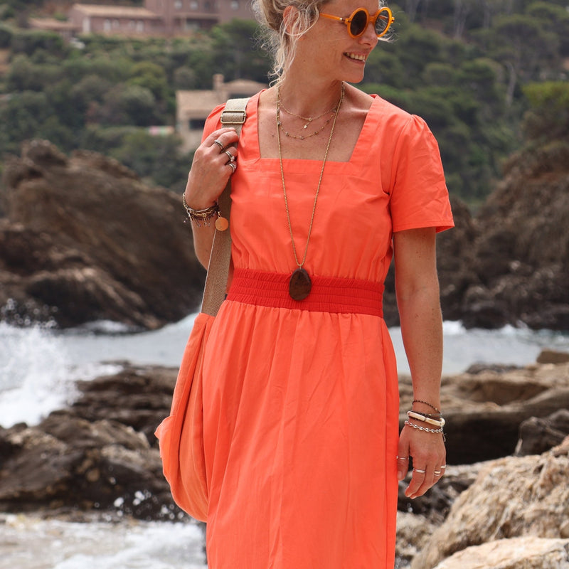 Robe Stella - popeline de coton orangée - Quintessence