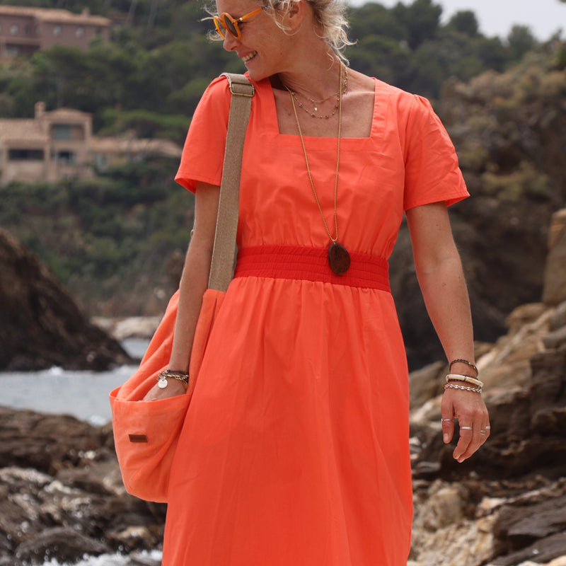 Robe Stella - popeline de coton orangée - Quintessence