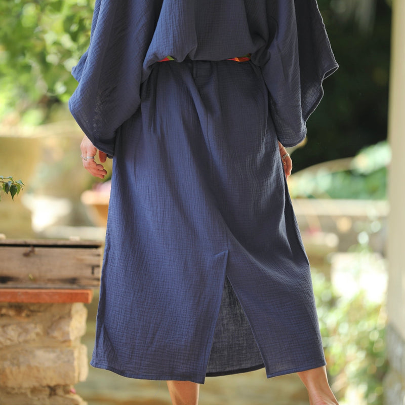 Robe Xiou double gaze de coton bleu indigo - Quintessence