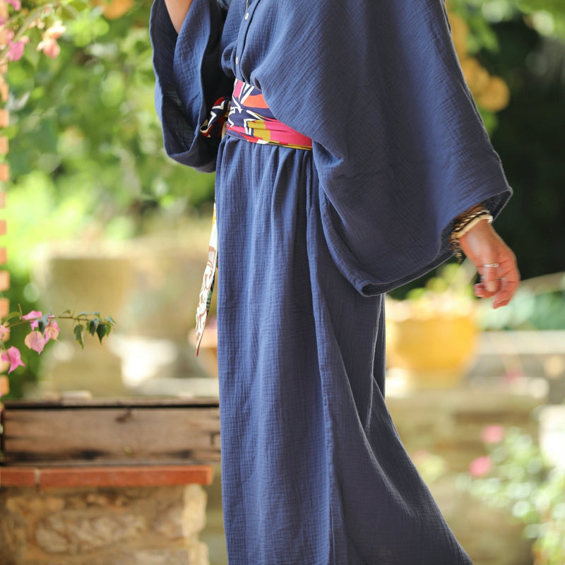 Robe Xiou double gaze de coton bleu indigo - Quintessence