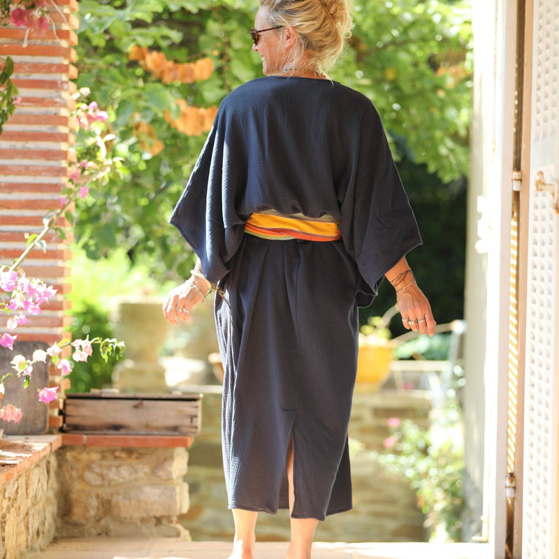 Robe Xiou double gaze de coton bleu marine - Quintessence