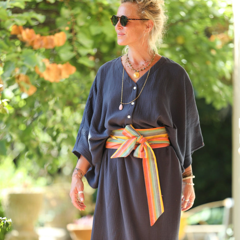 Robe Xiou double gaze de coton bleu marine - Quintessence