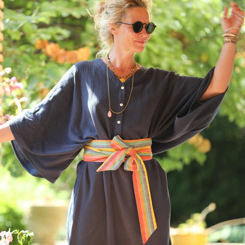 Robe Xiou double gaze de coton bleu marine - Quintessence