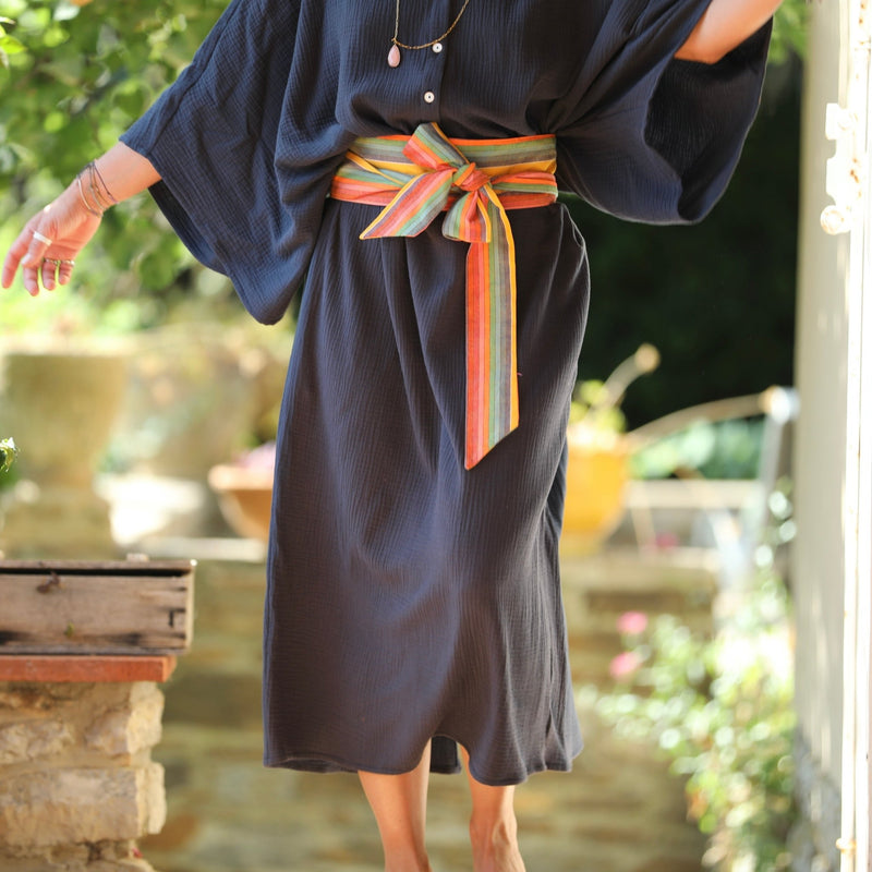 Robe Xiou double gaze de coton bleu marine - Quintessence