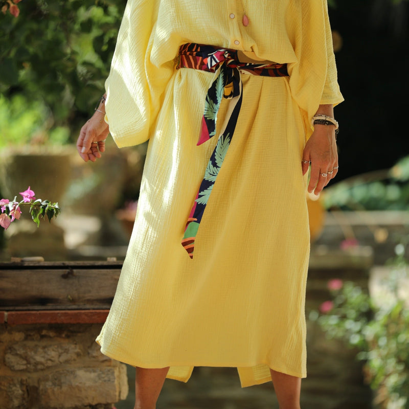 Robe Xiou double gaze de coton jaune vif - Quintessence