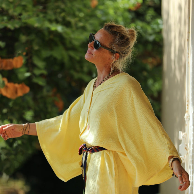 Robe Xiou double gaze de coton jaune vif - Quintessence