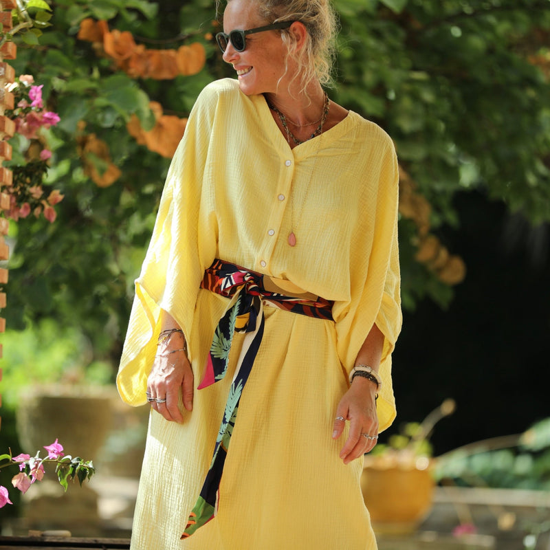 Robe Xiou double gaze de coton jaune vif - Quintessence