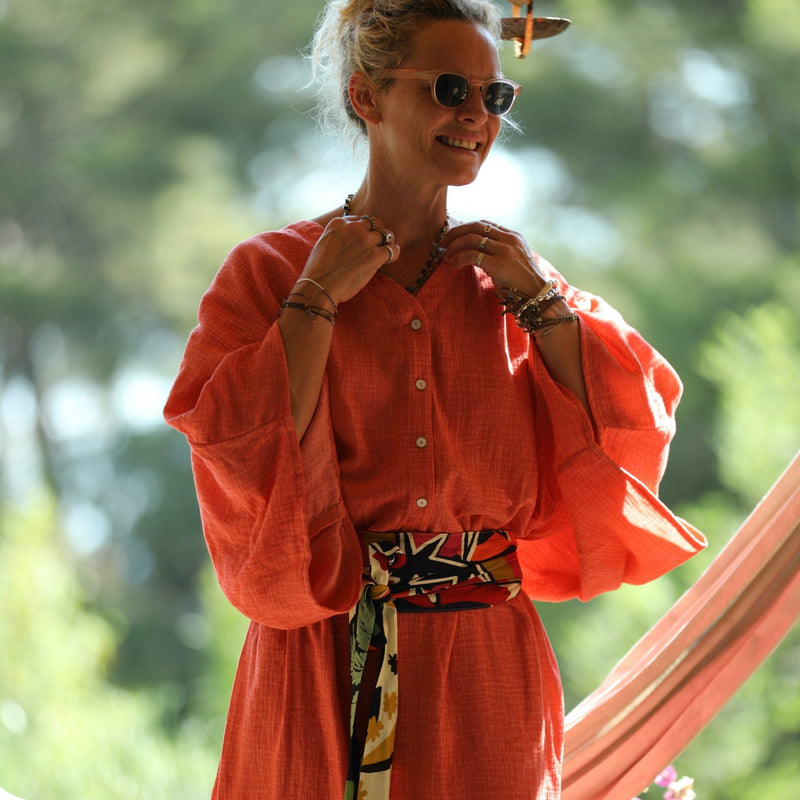 Robe Xiou double gaze de coton orange délavé - Quintessence