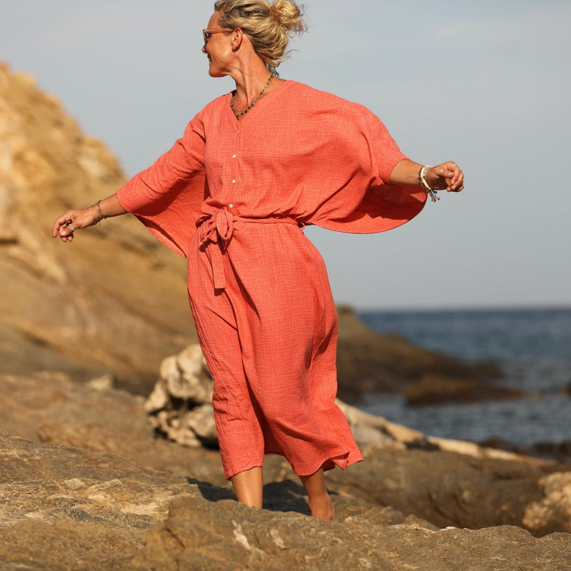 Robe Xiou double gaze de coton orange délavé - Quintessence