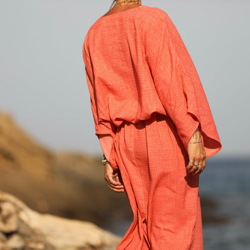 Robe Xiou double gaze de coton orange délavé - Quintessence