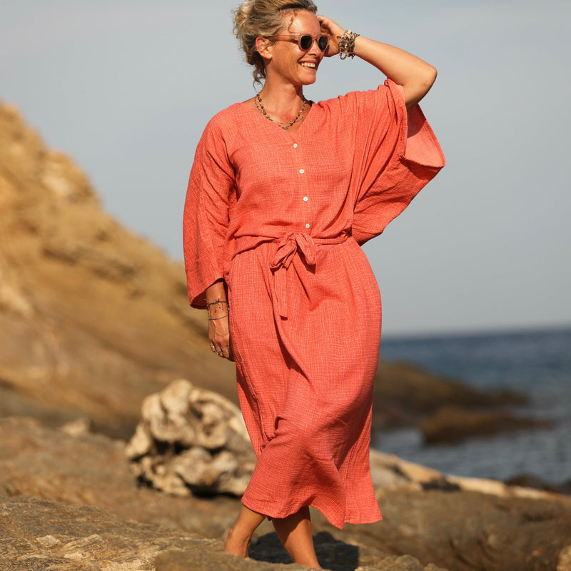 Robe Xiou double gaze de coton orange délavé - Quintessence