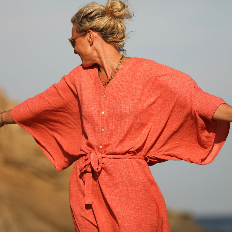 Robe Xiou double gaze de coton orange délavé - Quintessence