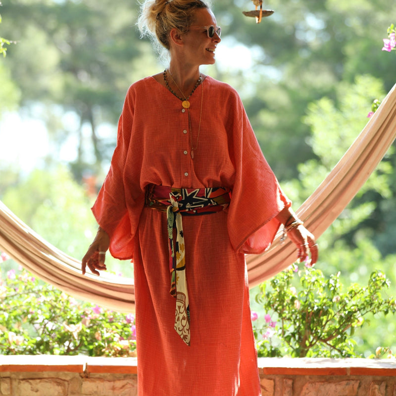 Robe Xiou double gaze de coton orange délavé - Quintessence