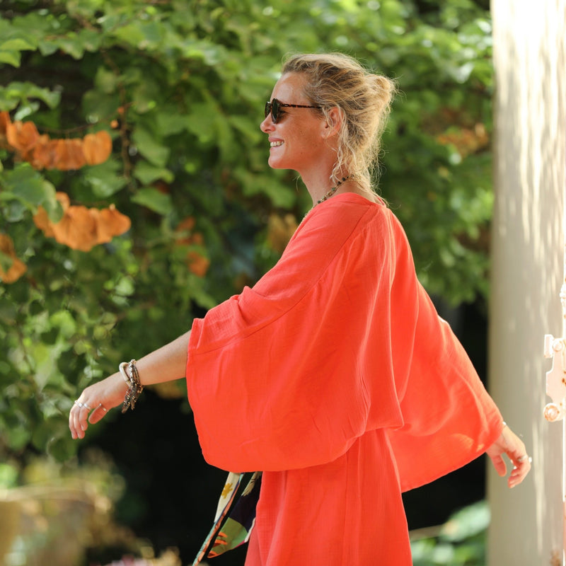 Robe Xiou double gaze de coton orange vif - Quintessence