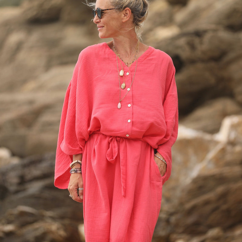 Robe Xiou double gaze de coton rose gourmand - Quintessence