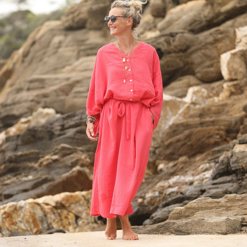 Robe Xiou double gaze de coton rose gourmand - Quintessence