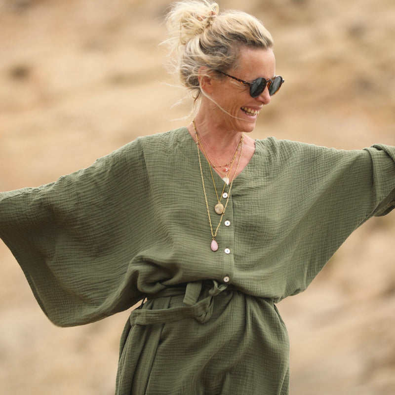 Robe Xiou double gaze de coton vert army - Quintessence