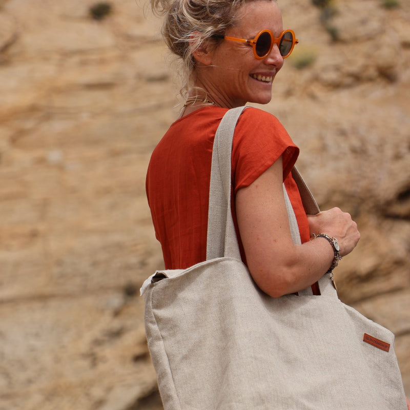 Sac Alfred en lin naturel - doublure en lin chamois - Quintessence