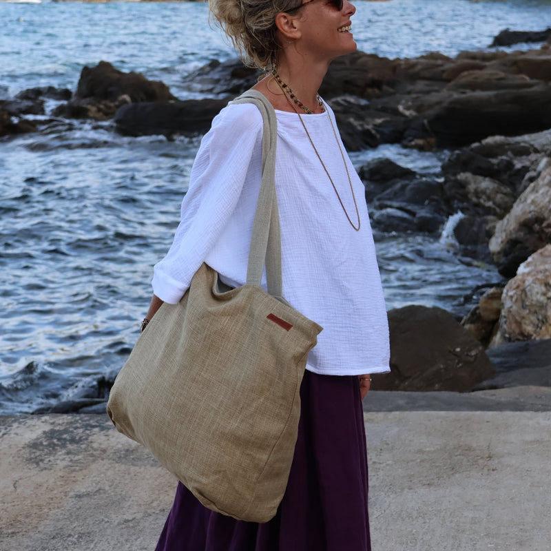 Sac Alfred en lin sable - doublure en lin - Quintessence