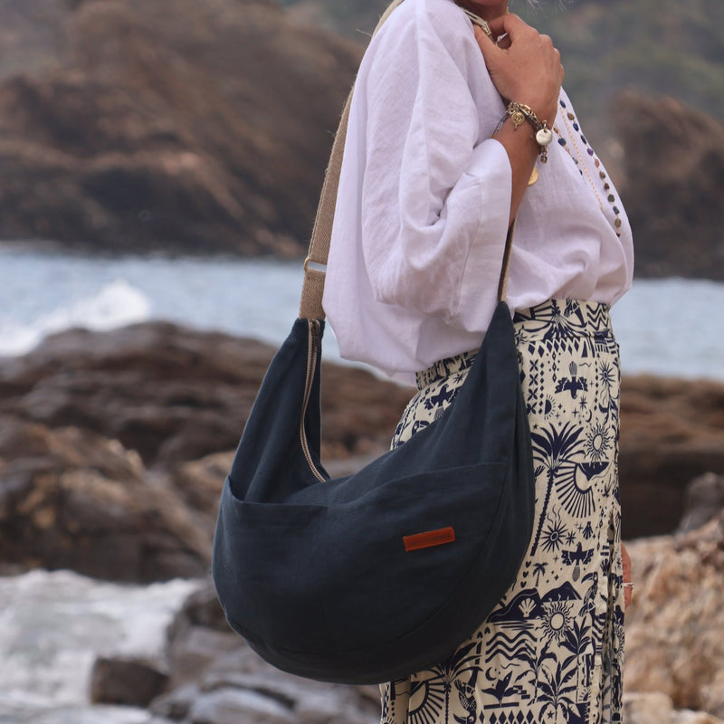 Sac Pia en lin bleu nuit - Quintessence