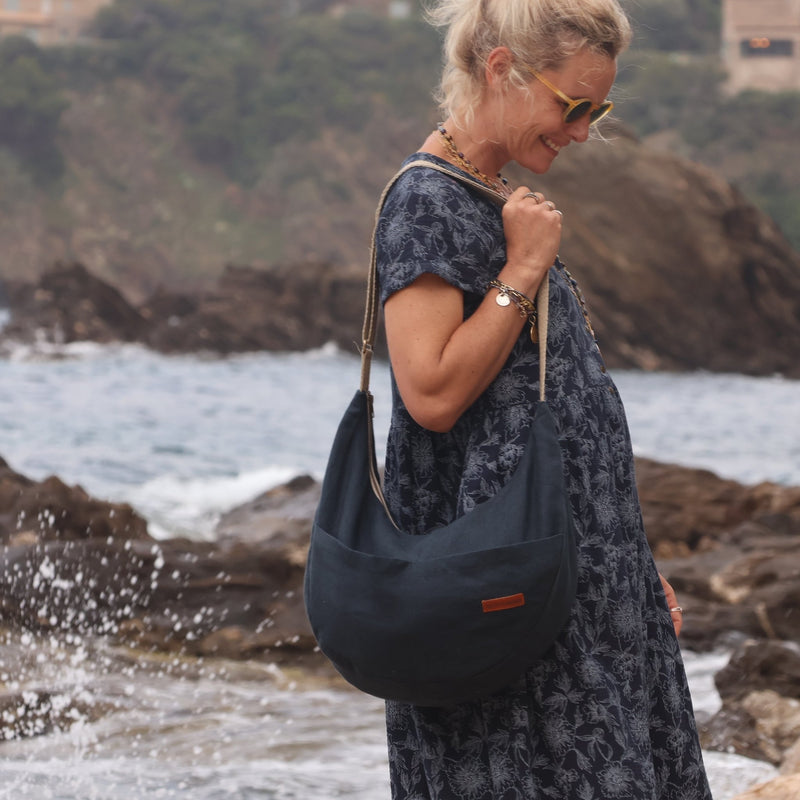 Sac Pia en lin bleu nuit - Quintessence