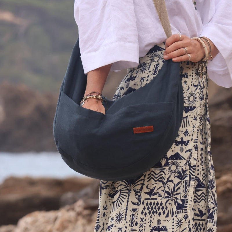 Sac Pia en lin bleu nuit - Quintessence