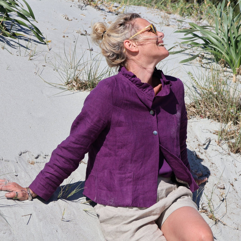 Veste Frida en lin aubergine - Quintessence