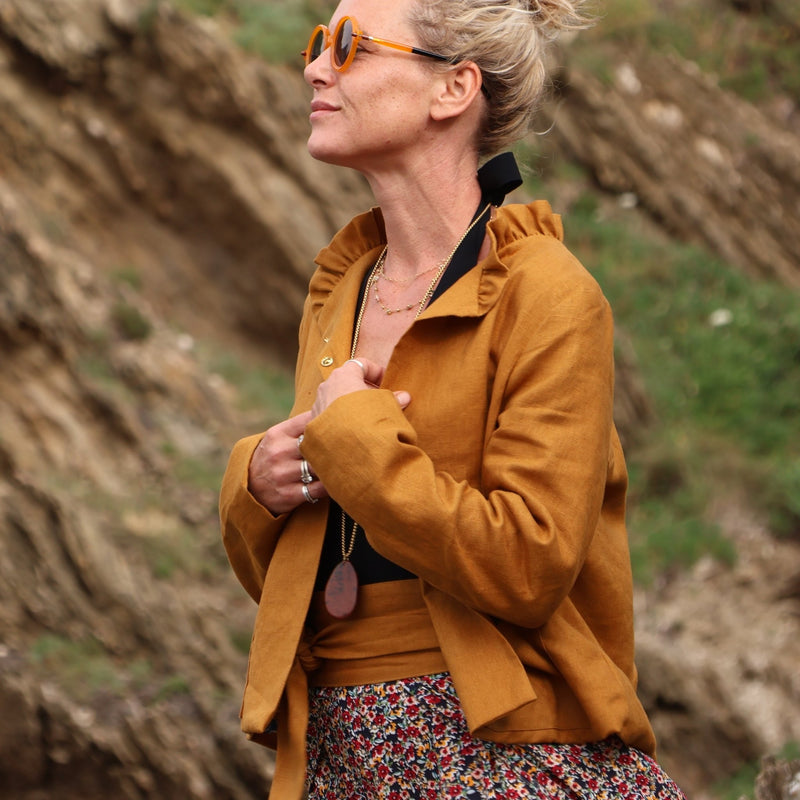 Veste Frida en lin ocre - Quintessence