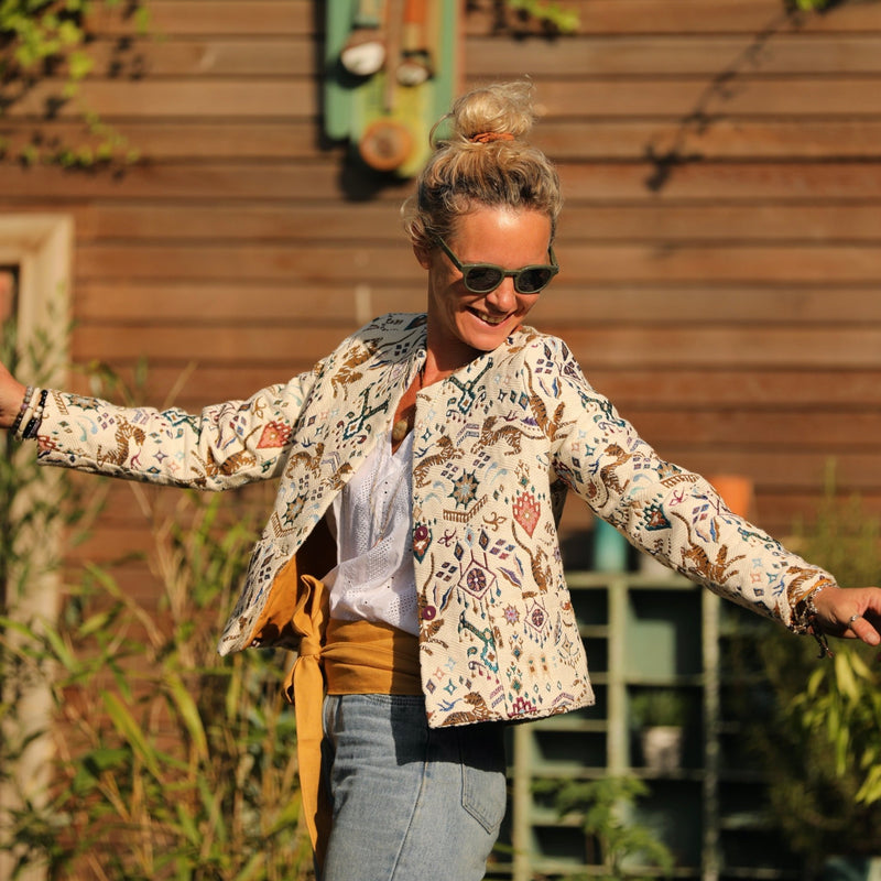 Veste Frida jacquard magestique - doublure lin ocre - Quintessence