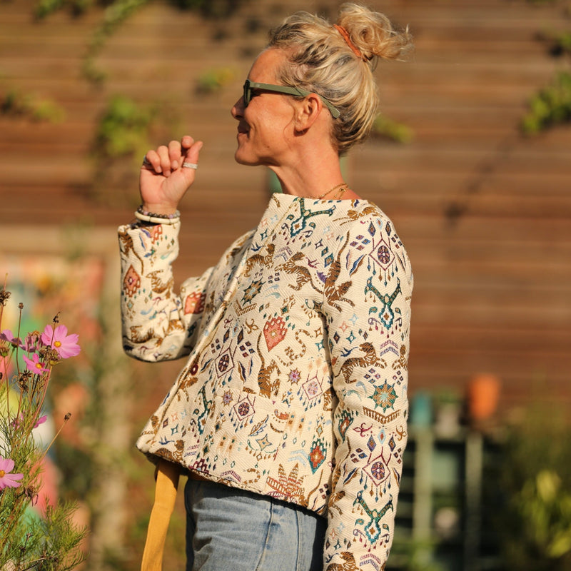 Veste Frida jacquard magestique - doublure lin ocre - Quintessence