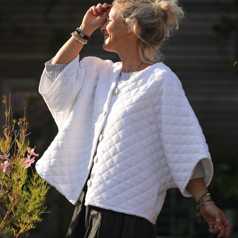 Veste kimono Yoko - double gaze de coton matelassé blanc - Quintessence