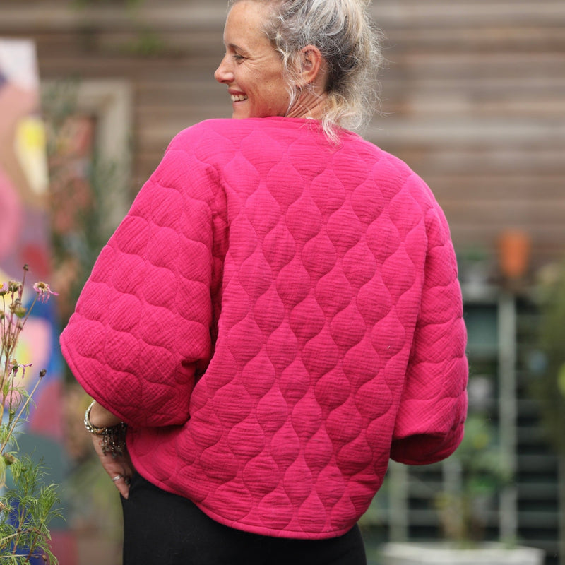 Veste kimono Yoko - double gaze de coton matelassé fushia - Quintessence