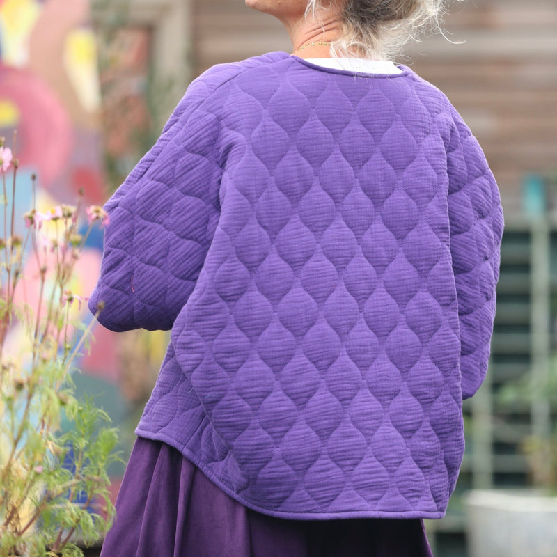 Veste kimono Yoko - double gaze de coton matelassé prune - Quintessence