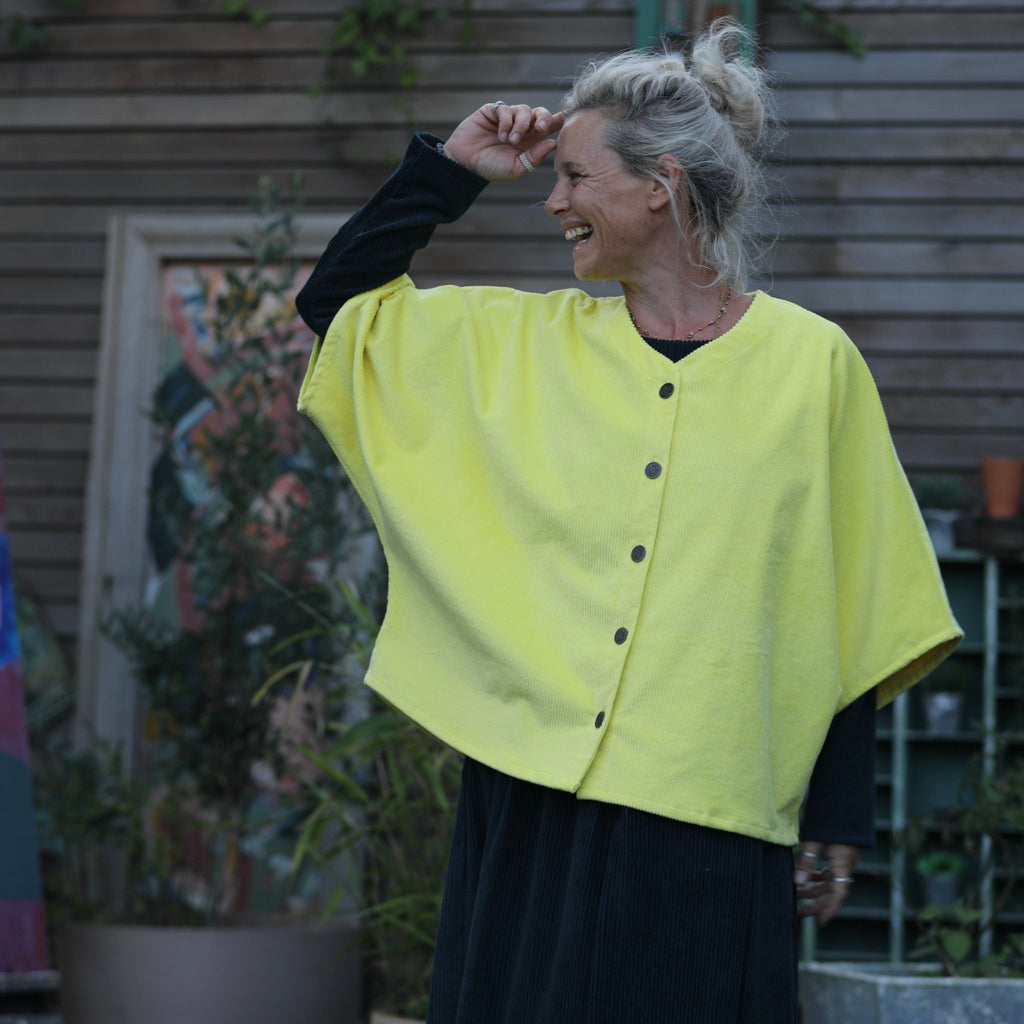 Veste kimono Yoko - velours côtelé jaune vif - Quintessence