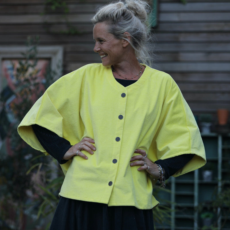 Veste kimono Yoko - velours côtelé jaune vif - Quintessence