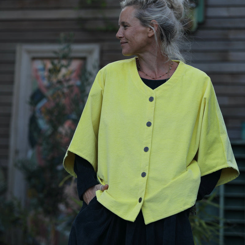 Veste kimono Yoko - velours côtelé jaune vif - Quintessence