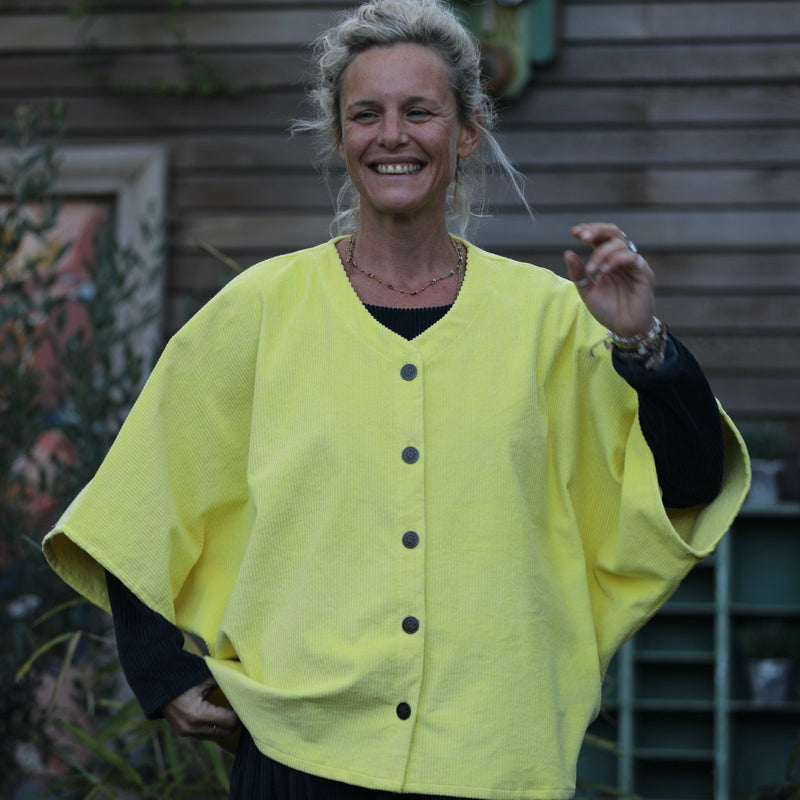 Veste kimono Yoko - velours côtelé jaune vif - Quintessence