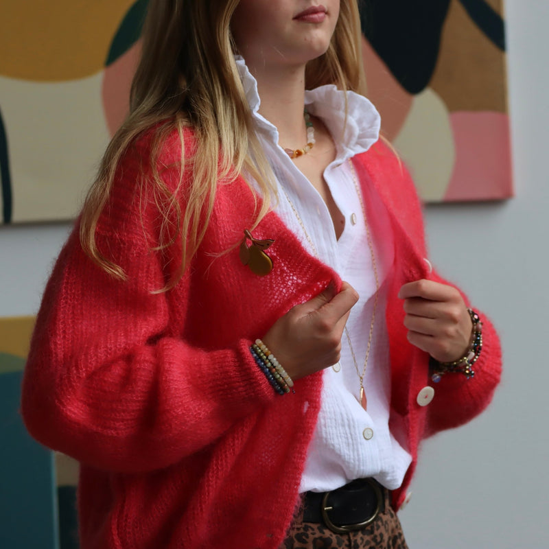 Le gilet Philippine mohair et laine - rose gourmand - Quintessence