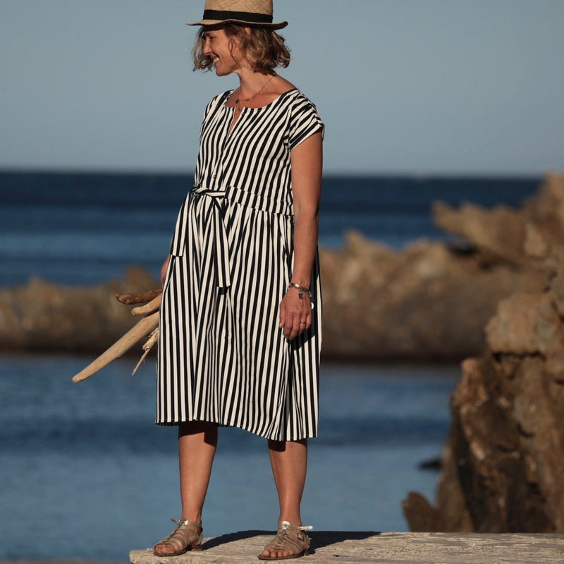 Robe Agathe - Popeline de coton rayée bleu - Quintessence