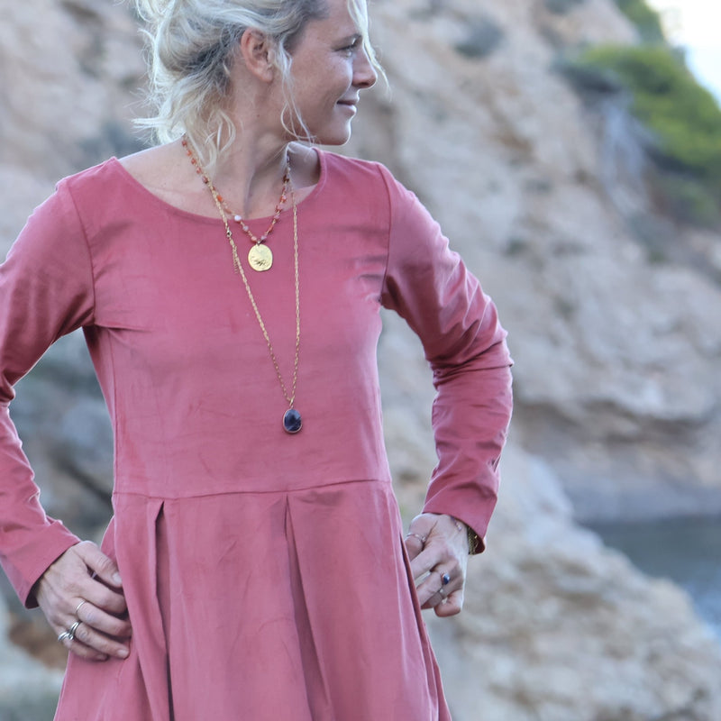 Robe Louisa - velours de coton milleraies terracotta - Quintessence