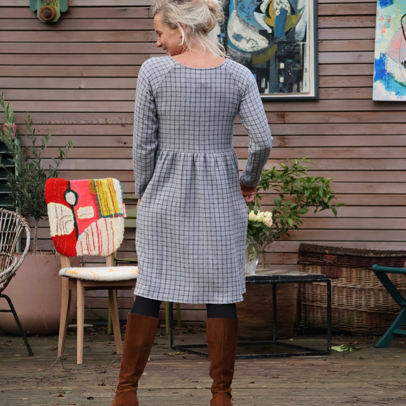 Robe Mia midi - double gaze de coton quadrillé gris - Quintessence