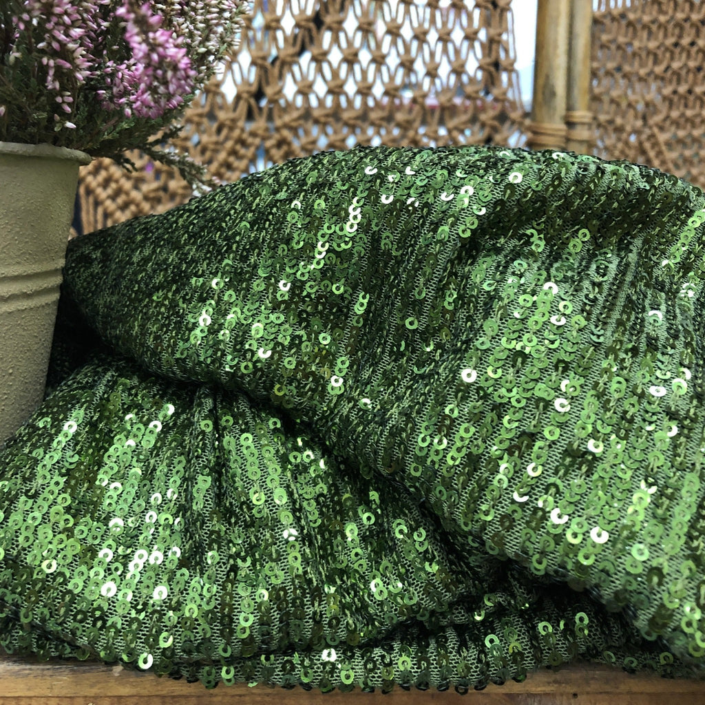 Tissu sequins vert olive - au mètre (E1) - Quintessence