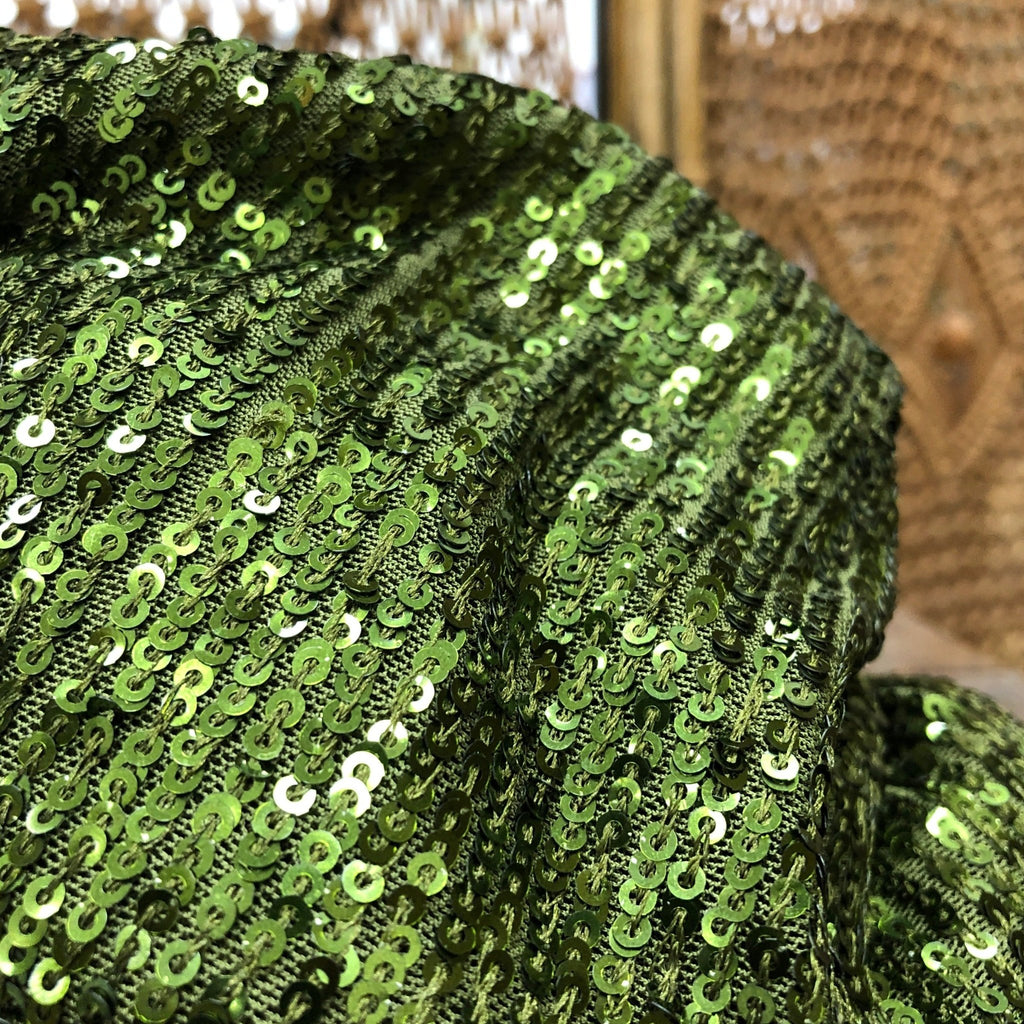 Tissu sequins vert olive - au mètre (E1) - Quintessence