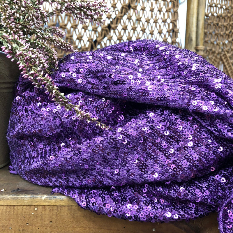 Tissu sequins violet - au mètre (E2) - Quintessence