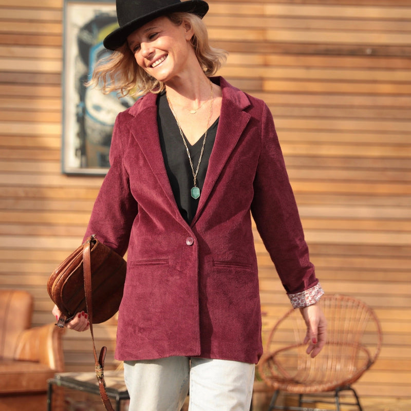 Veste Simone velours bordeaux - Quintessence