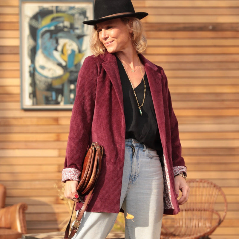 Veste Simone velours bordeaux - Quintessence